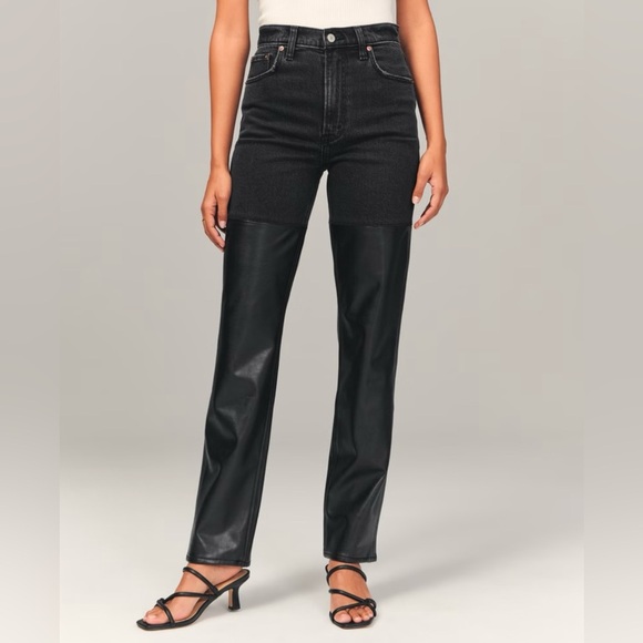 Abercrombie & Fitch Mixed Fabric Ultra High Rise 90s Straight Jean Size 28 / 6 - Picture 1 of 11